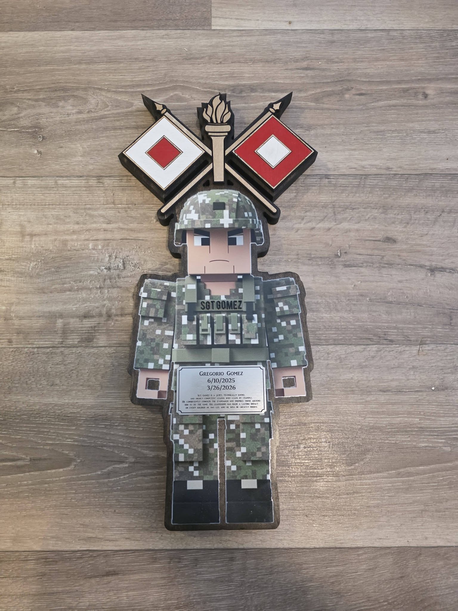 Custom character-style soldier plaque