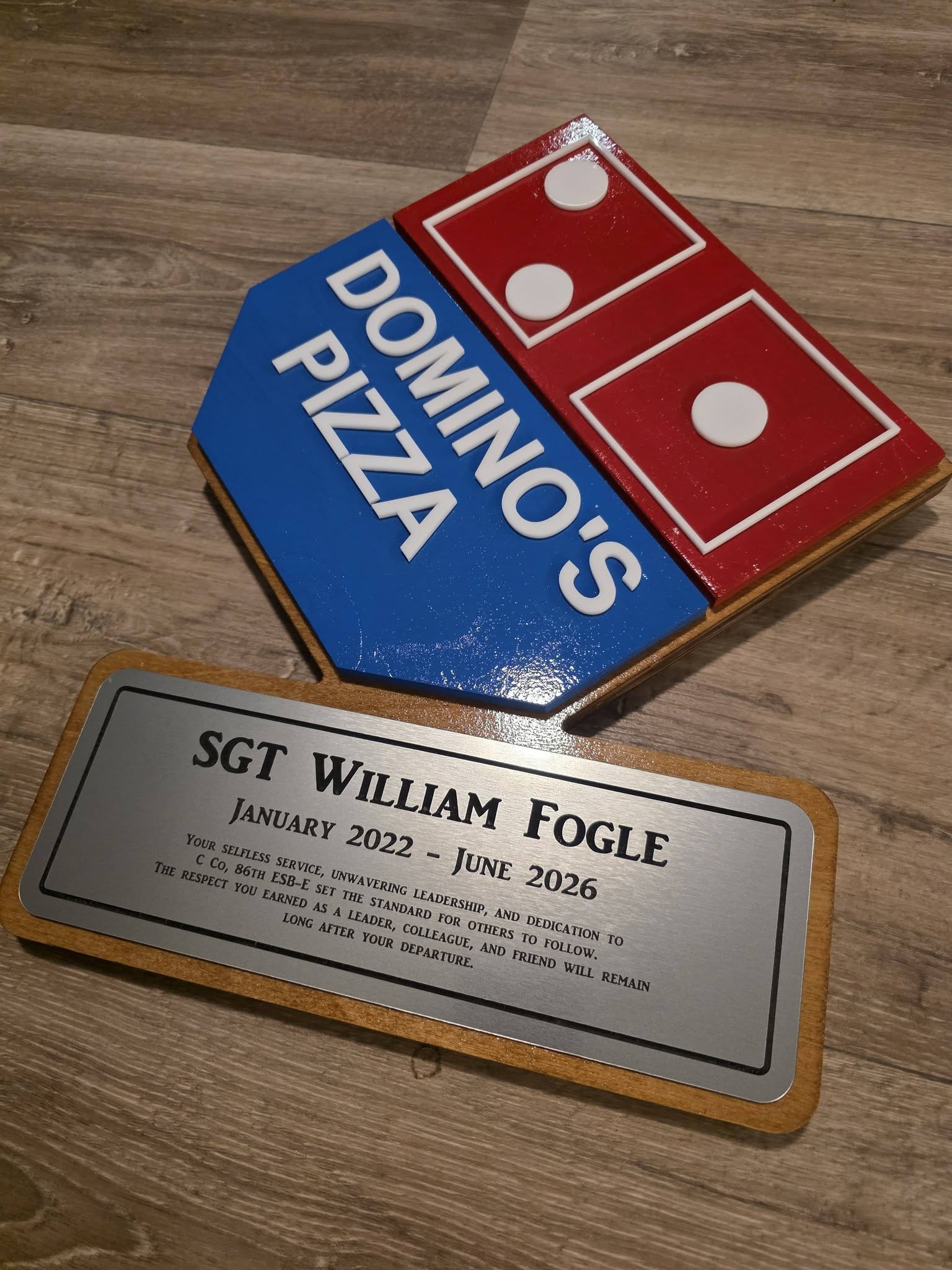 Chief of Police wood and glass nameplate